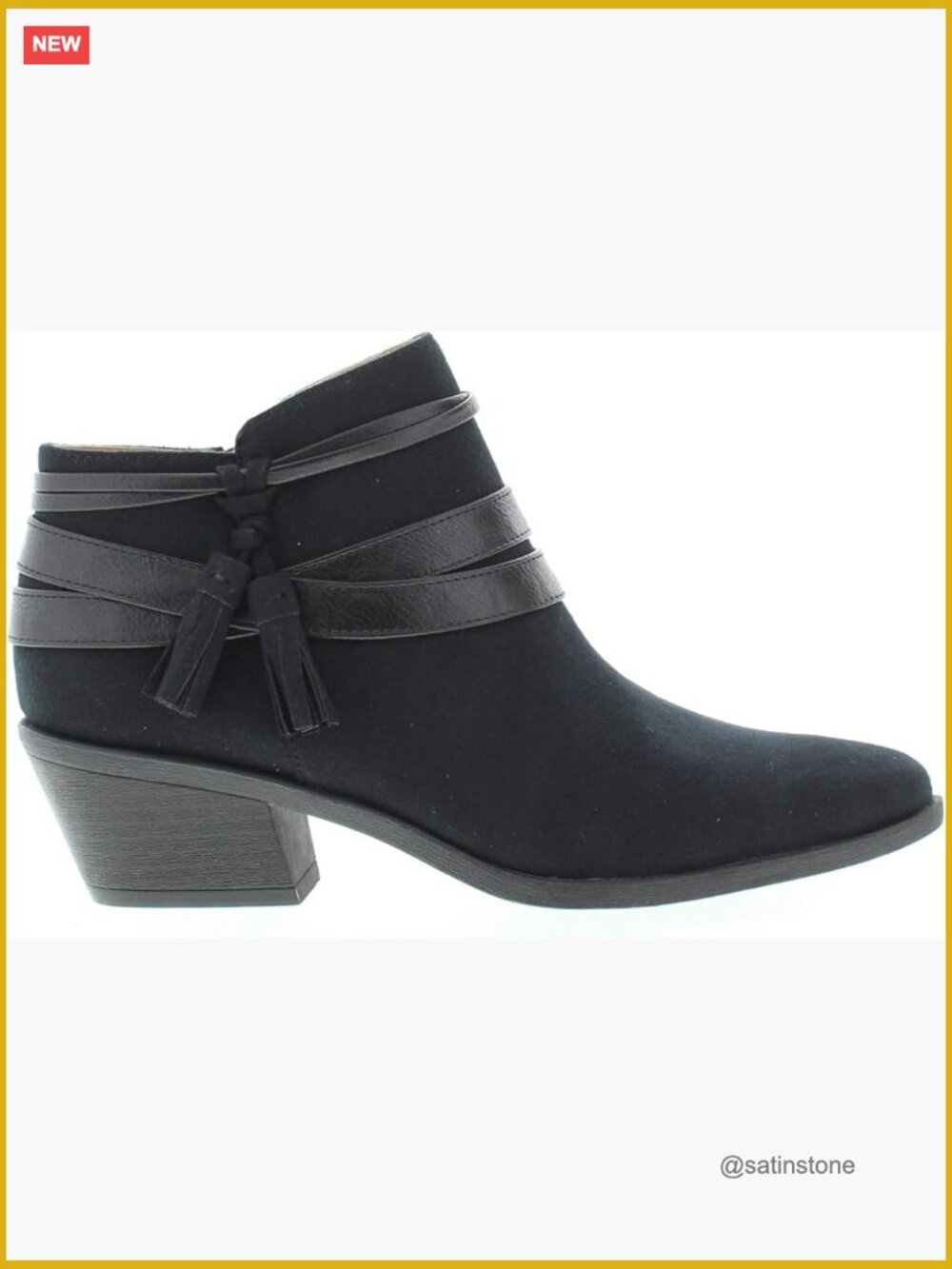 Suede Ankle Bootie with Block Heel Side Zip Tassels